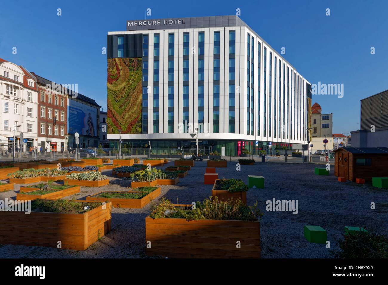 Hetal Accor Mercury in Katowice, with the vertical garden in two corners of the facade. Stock Photo