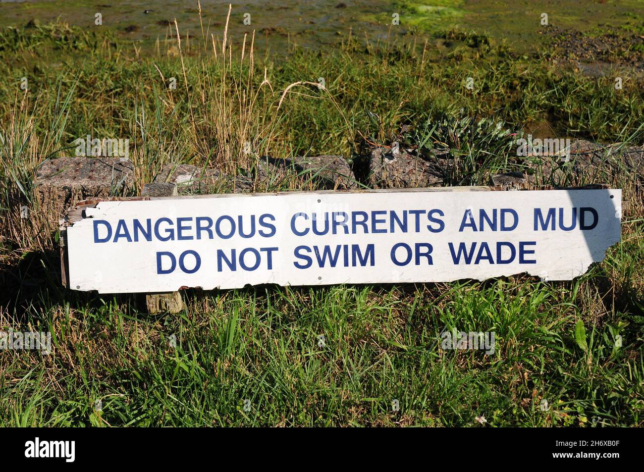 Warning notice at Prinsted, West Sussex. Stock Photo