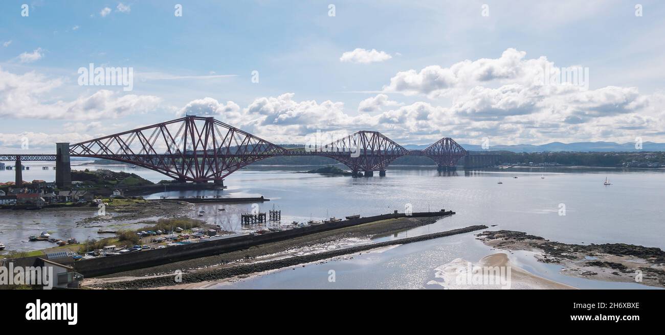 The Forth Rail Bridge, seen from North Queensferry, on the Fife Coastal Path. Stock Photo