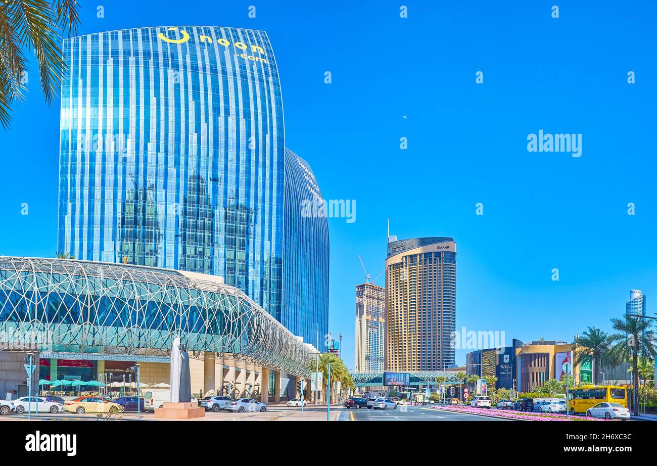 DUBAI, UAE - MARCH 3, 2020: Sheikh Mohammed Bin Rashid Blvd is one of the most significant thoroughfare of Downtown district with main landmarks locat Stock Photo