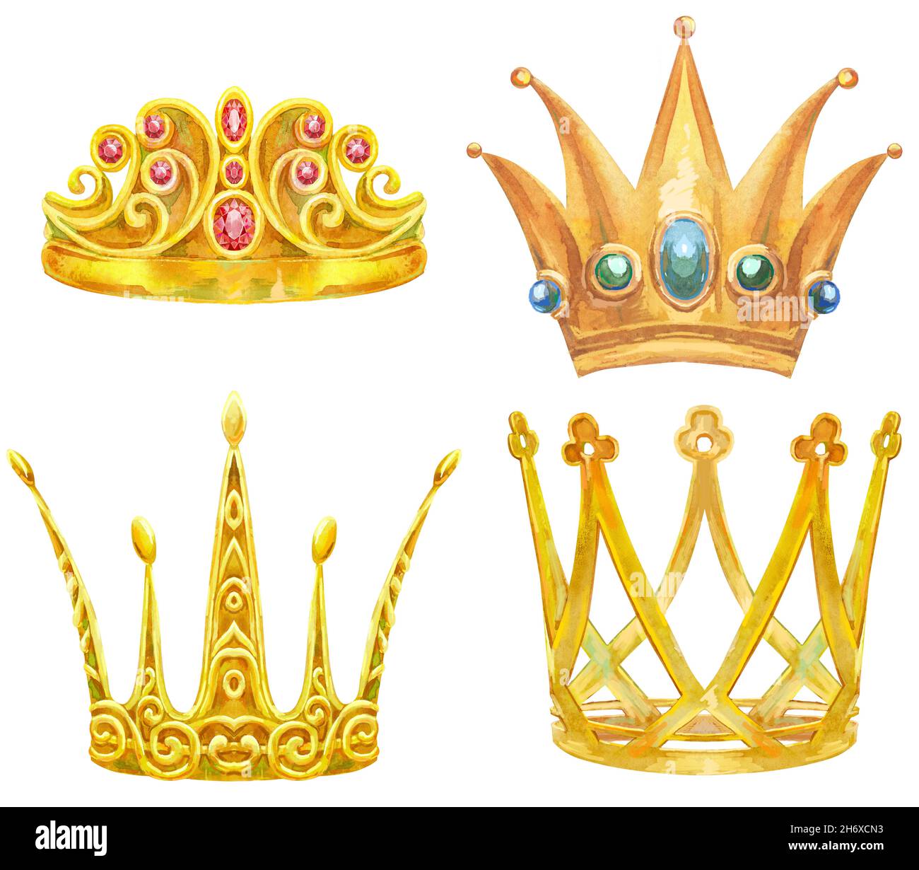 Set of watercolor gold crowns with intertwining decorative elements Stock Photo Alamy