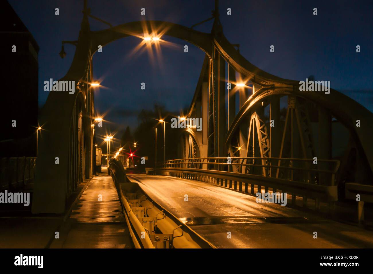 Historic turnbridge in the rhine harbour at Krefeld Linn / Germany at night. Stock Photo