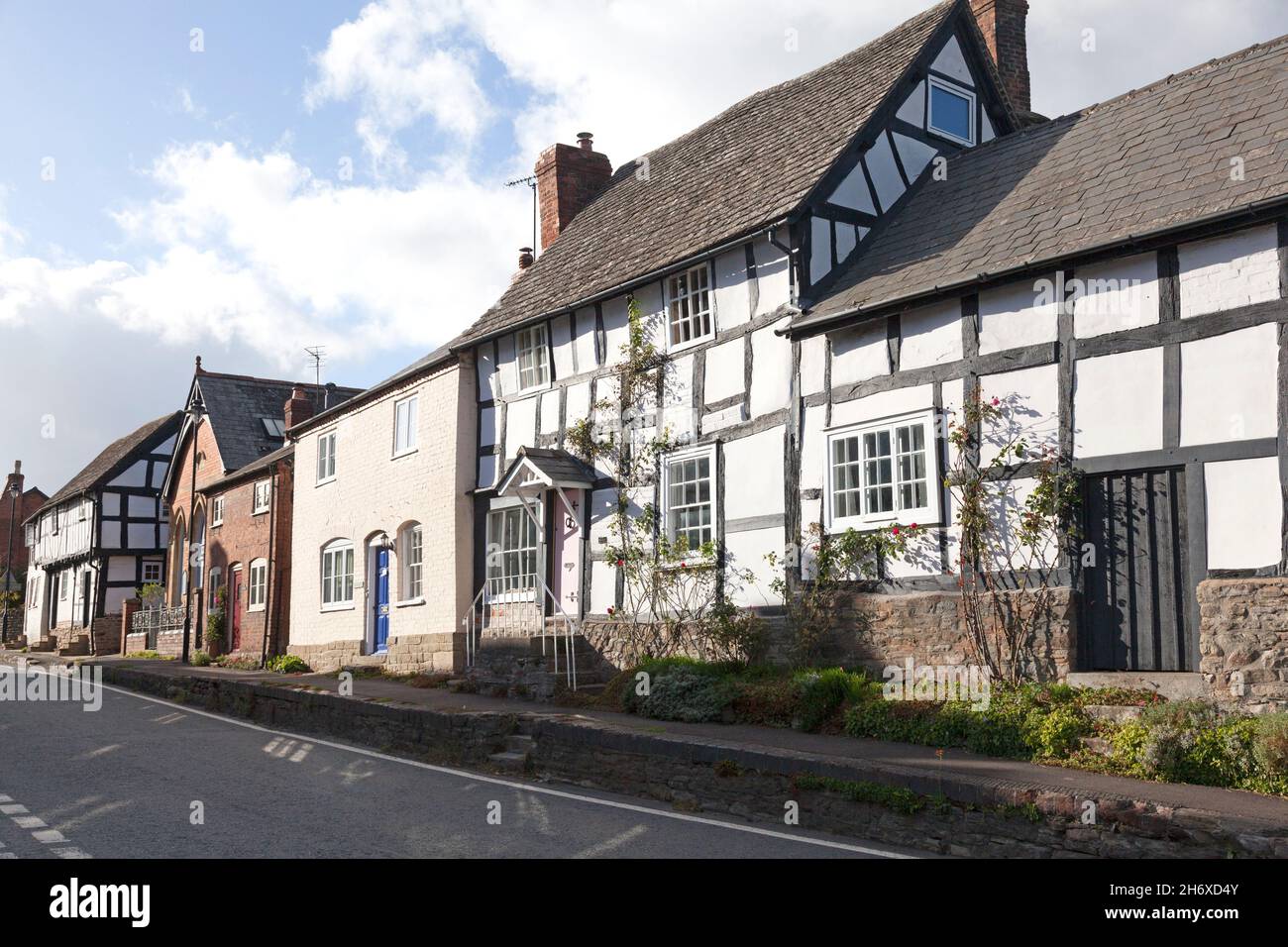 Historic houses in High Street, Pembridge, Herefordshire Stock Photo