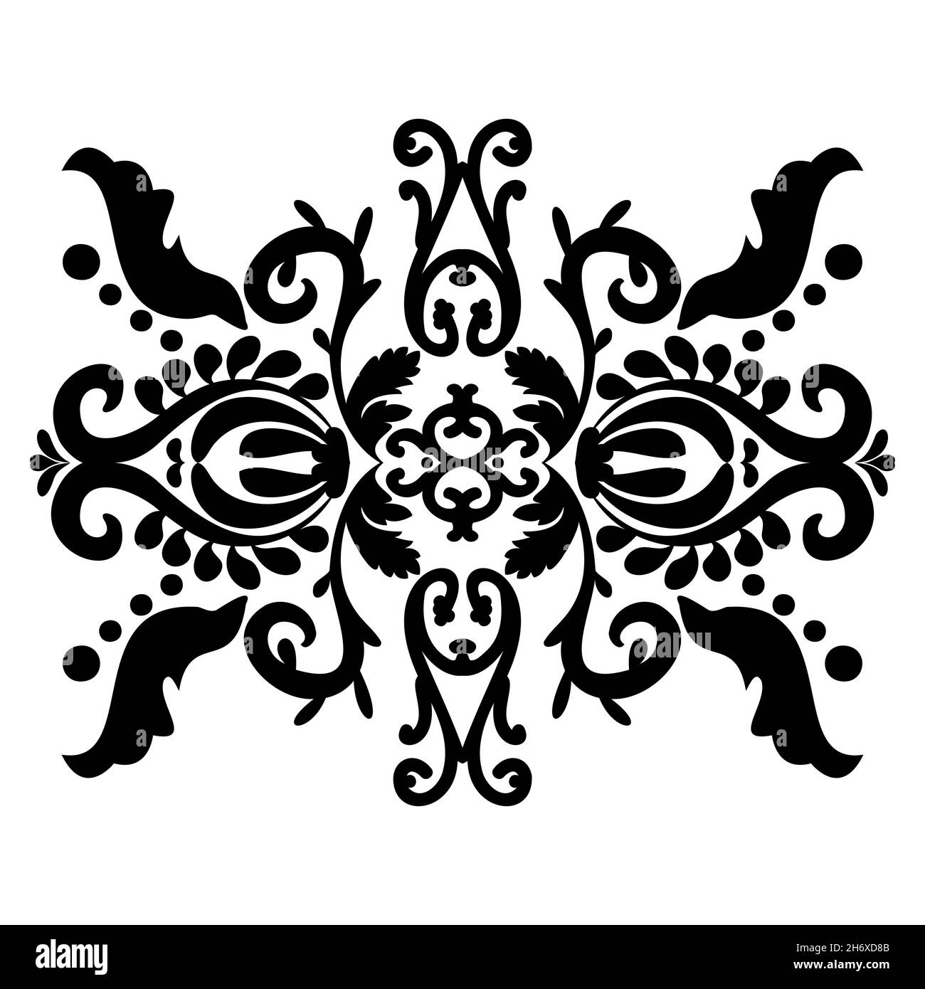 Decorative vector ornament in oriental style. Black and white. For stencil Tattoo marquetry laser cutting and prints. Stock Vector