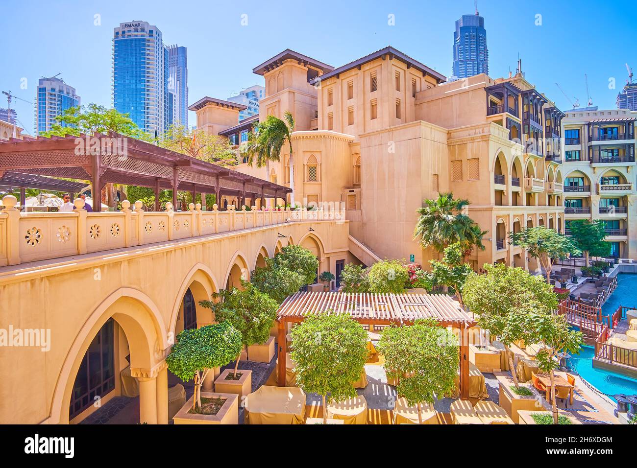 DUBAI, UAE - MARCH 3, 2020: Old Town Island is a perl of Arabic architecture, located in the heart of Downtown district, on March 3 in Dubai Stock Photo