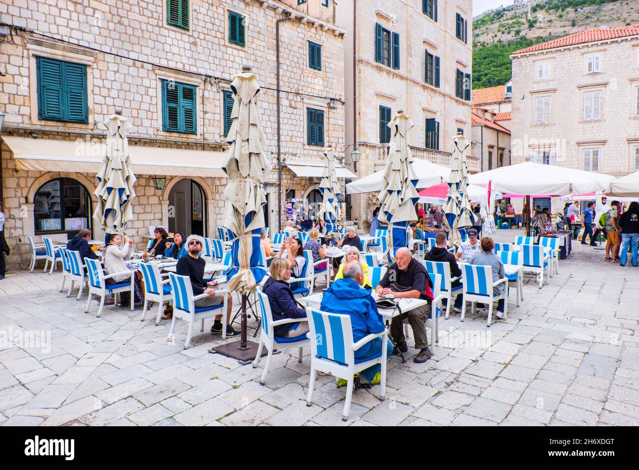 Cafe restaurant Kamenice, Gunduliceva Poljana, Grad, old town, Dubrovnik, Croatia Stock Photo
