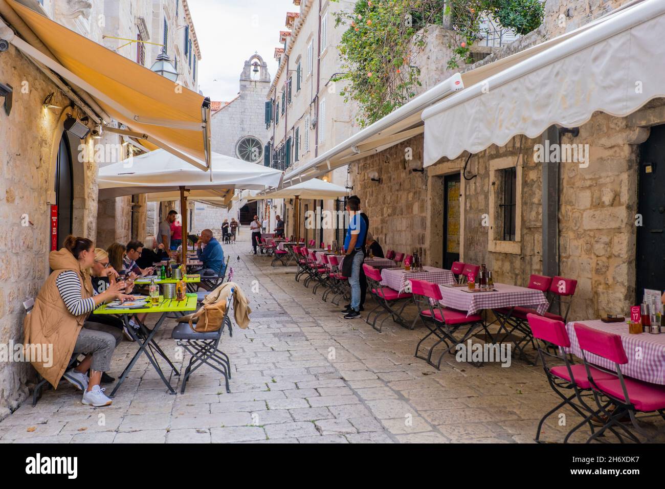 Restaurant terraces, za Rokom, Grad, old town, Dubrovnik, Croatia Stock Photo