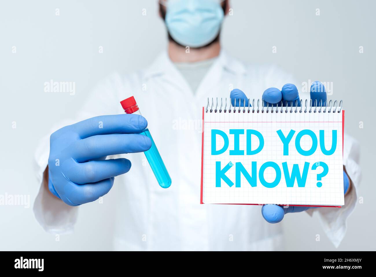 Hand writing sign Did You Know Question. Conceptual photo when you are asking someone if they know fact or event Chemist Displaying Medicine Formula Stock Photo