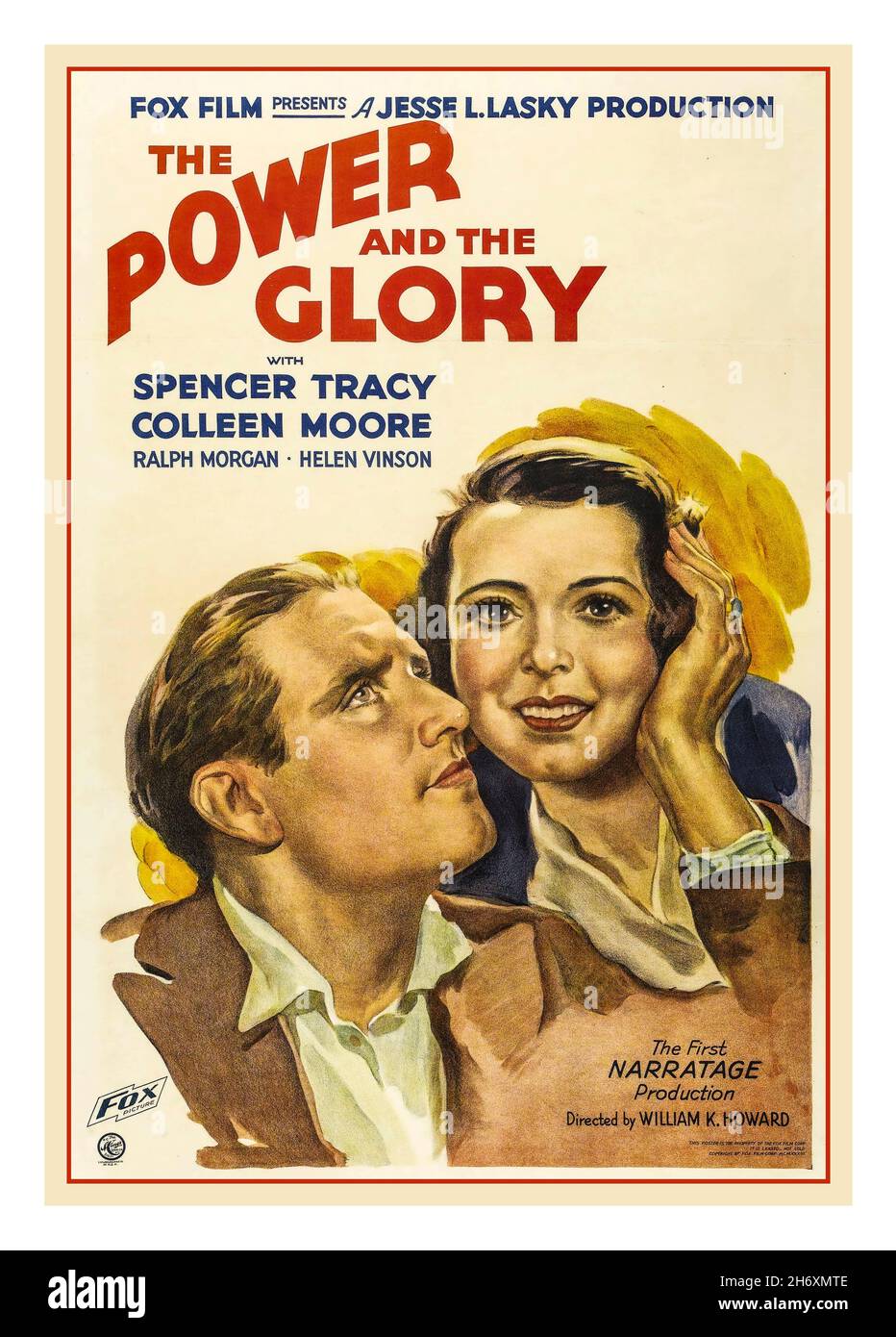 THE POWER & THE GLORY Vintage 1930s movie film poster The Power and the Glory  a 1933 pre-Code film starring Spencer Tracy and Colleen Moore, written by Preston Sturges, and directed by William K. Howard Stock Photo