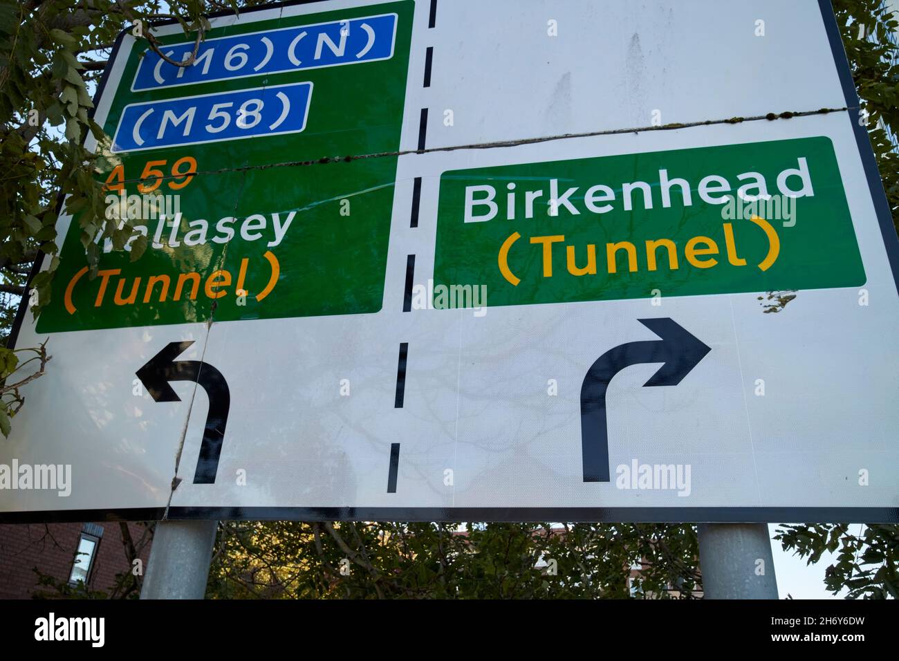 roadsigns for the wallasey and birkenhead tunnels in the city centre of Liverpool merseyside uk Stock Photo