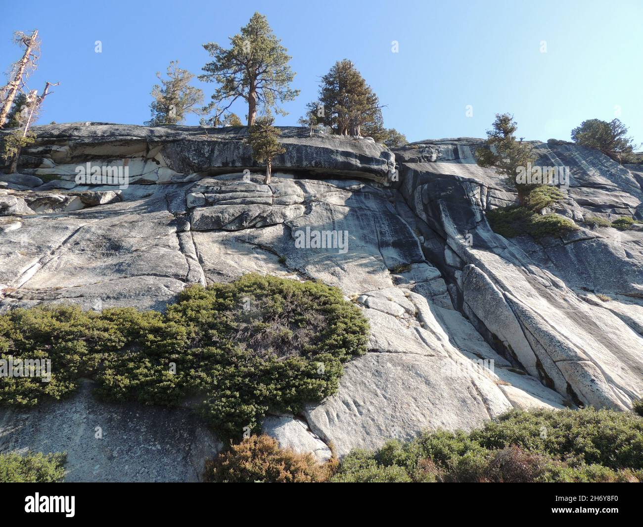 Huge rock mountain with trees on a sunny day Stock Photo - Alamy