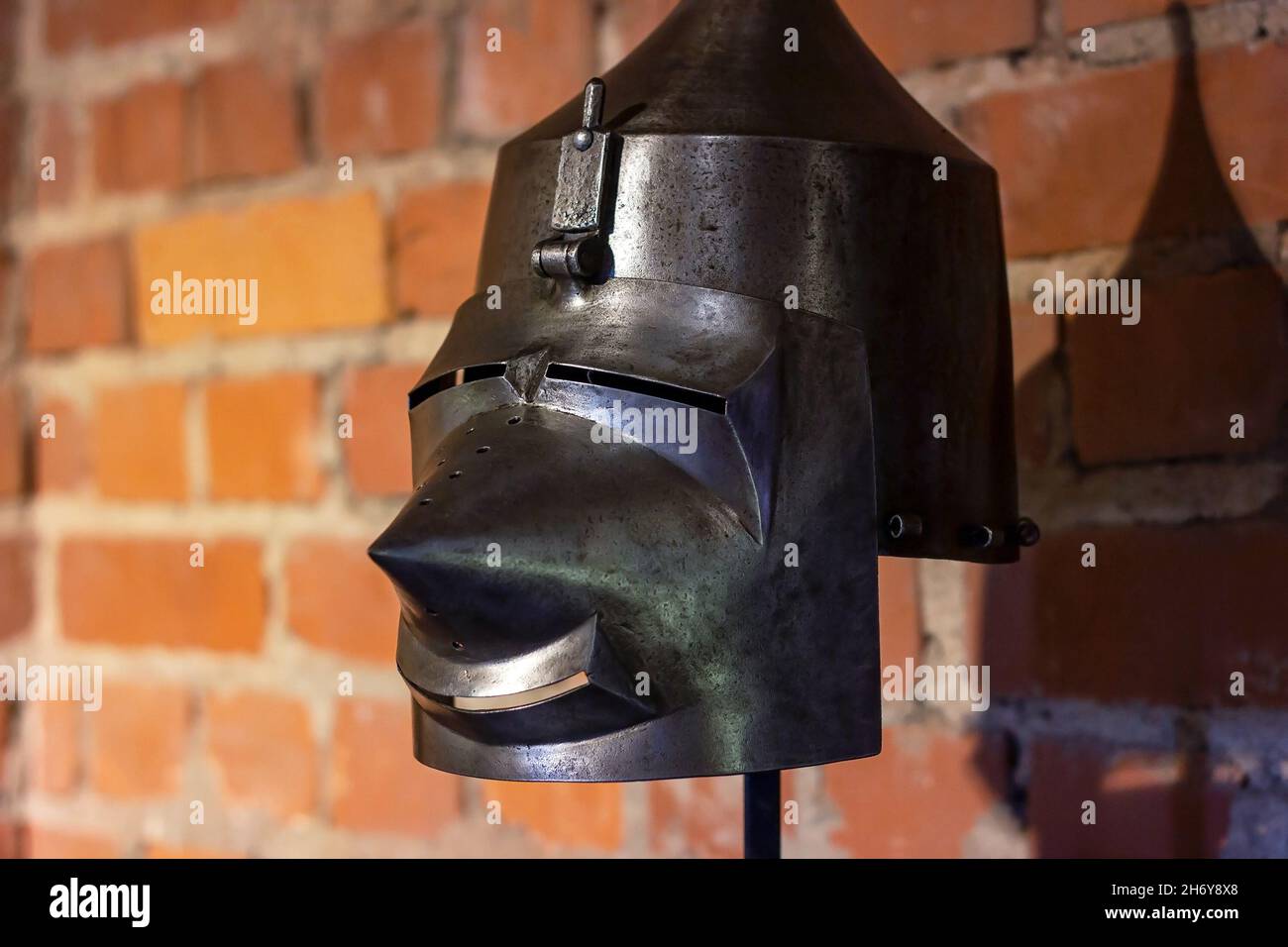 Old historical medieval iron knight helmet armor for ancient warriors