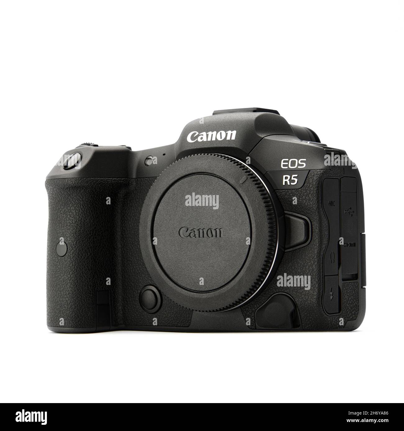 Canon EOS R5 Mirrorless Digital Camera with 8k raw video on a white