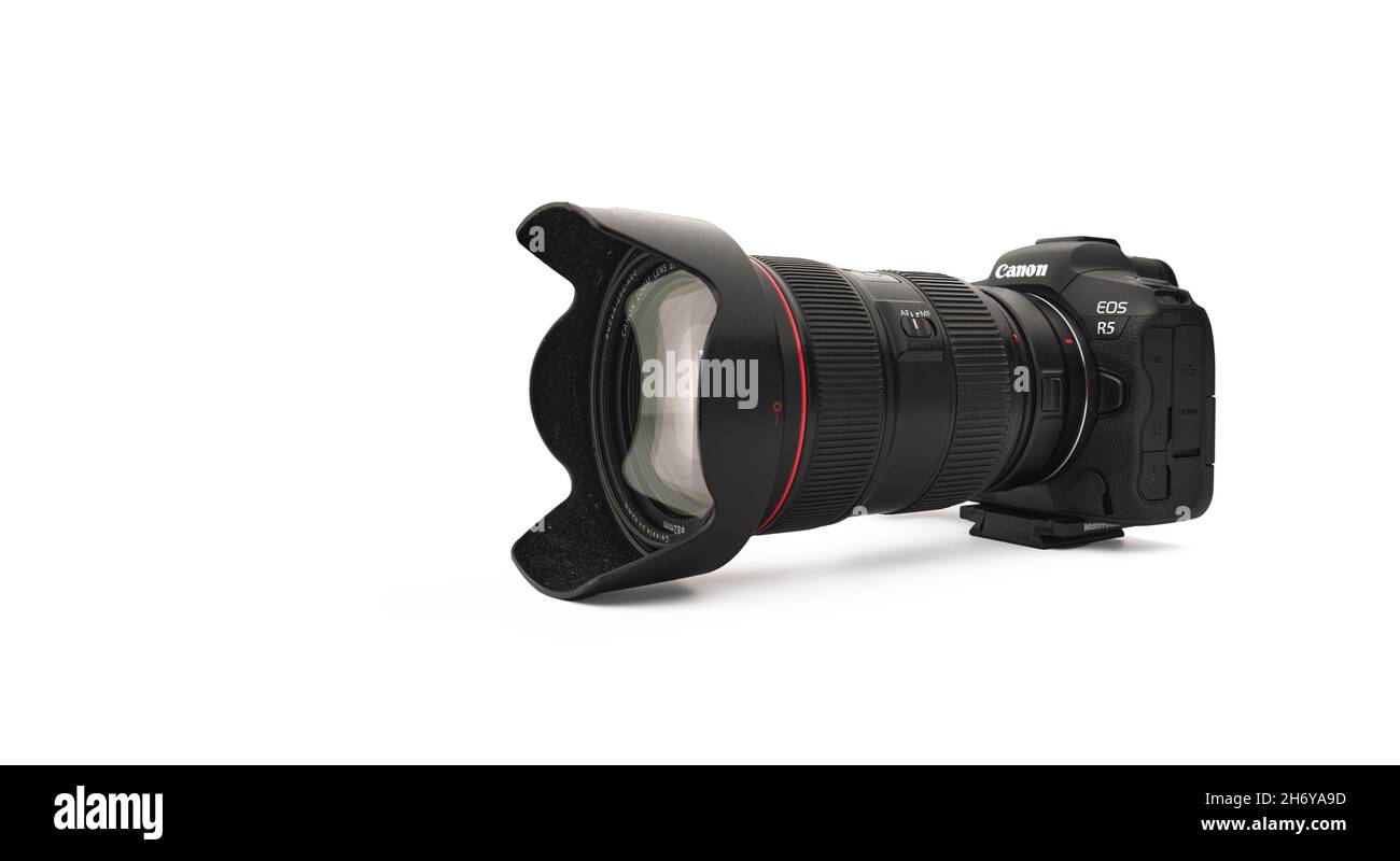 Canon EOS R5 Mirrorless Digital Camera with 8k raw video on a white