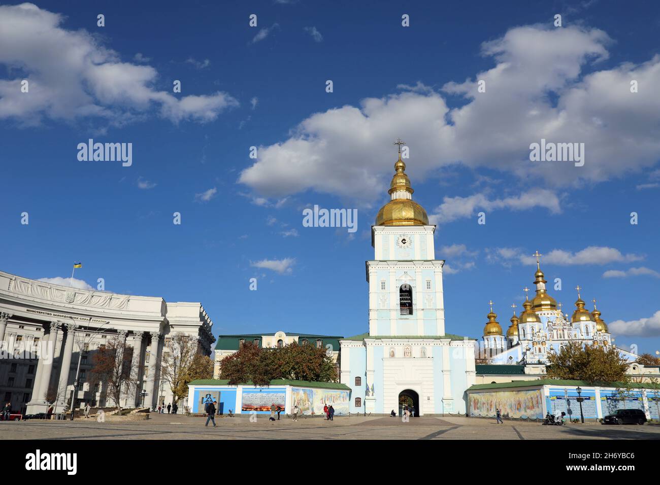 View of Saint Michaels Monastery from Mykhailivska Square in Kyiv Stock Photo