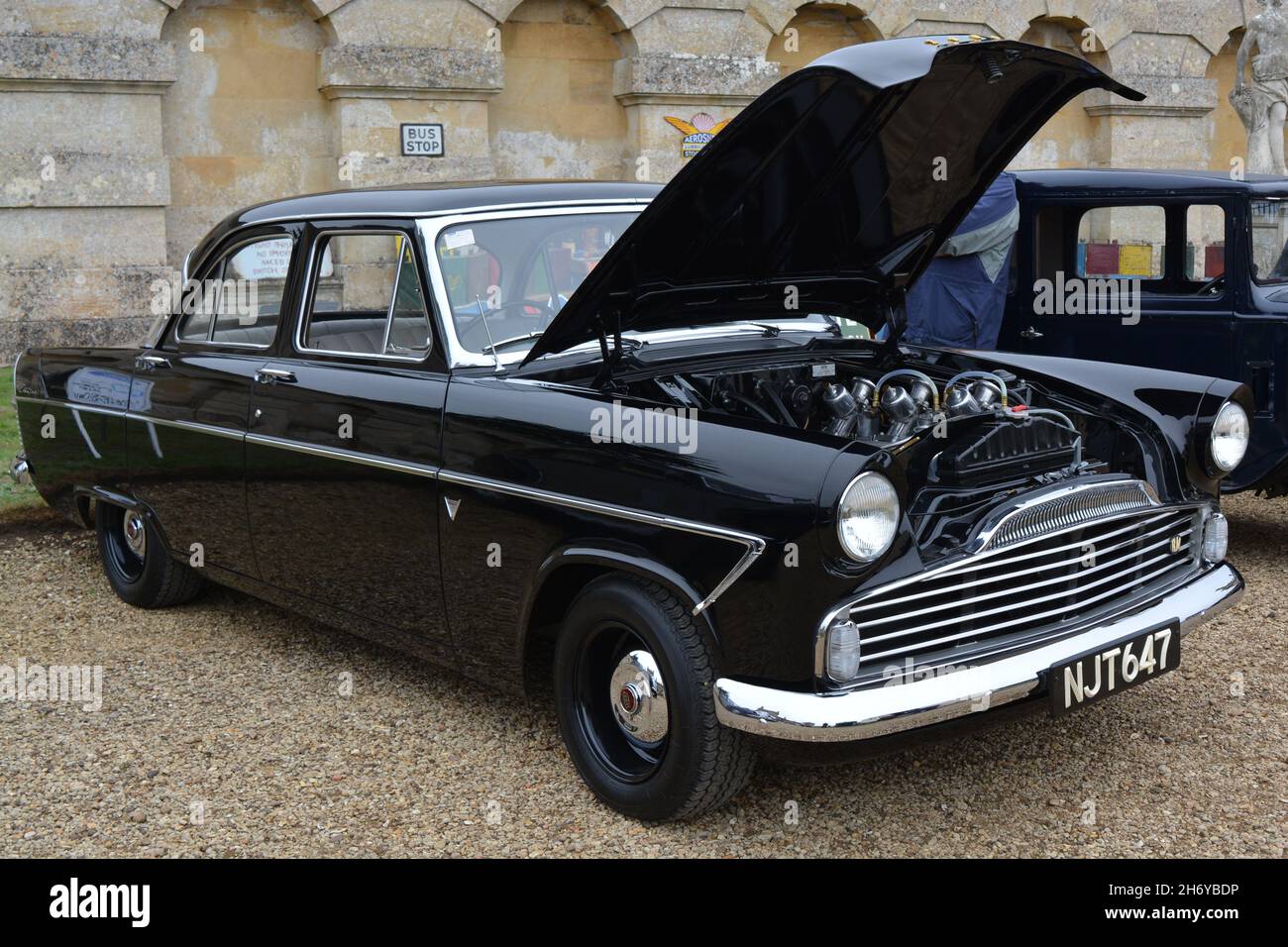 Ford Zodiac with a Raymond Mays conversion with triple carbs on static display, Grimsthorpe Castle, near Bourne 26 August 2018 Stock Photo