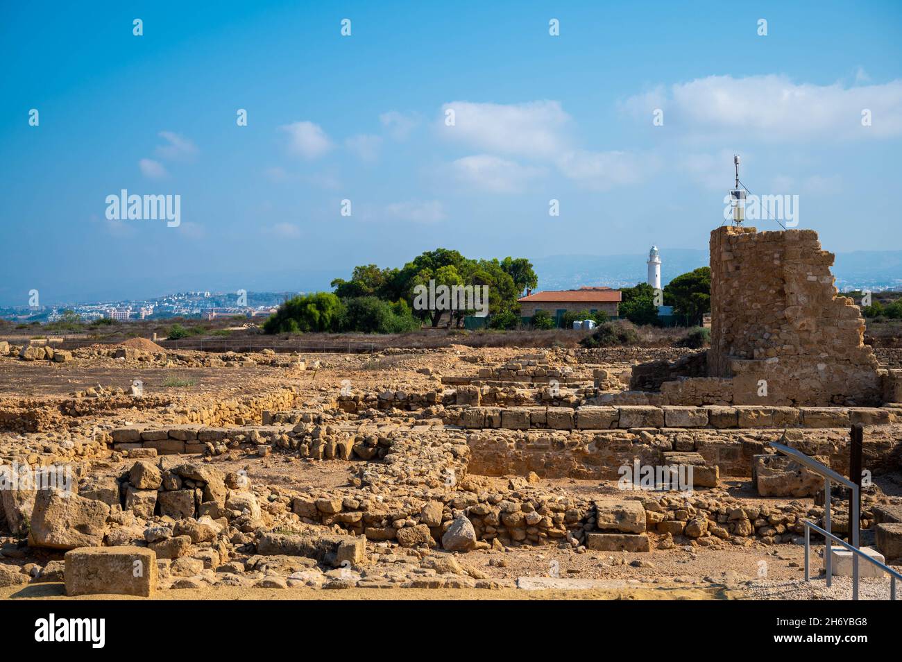 Villa of Theseus and lighthouse in Nea Paphos archeological park, Cyprus Stock Photo
