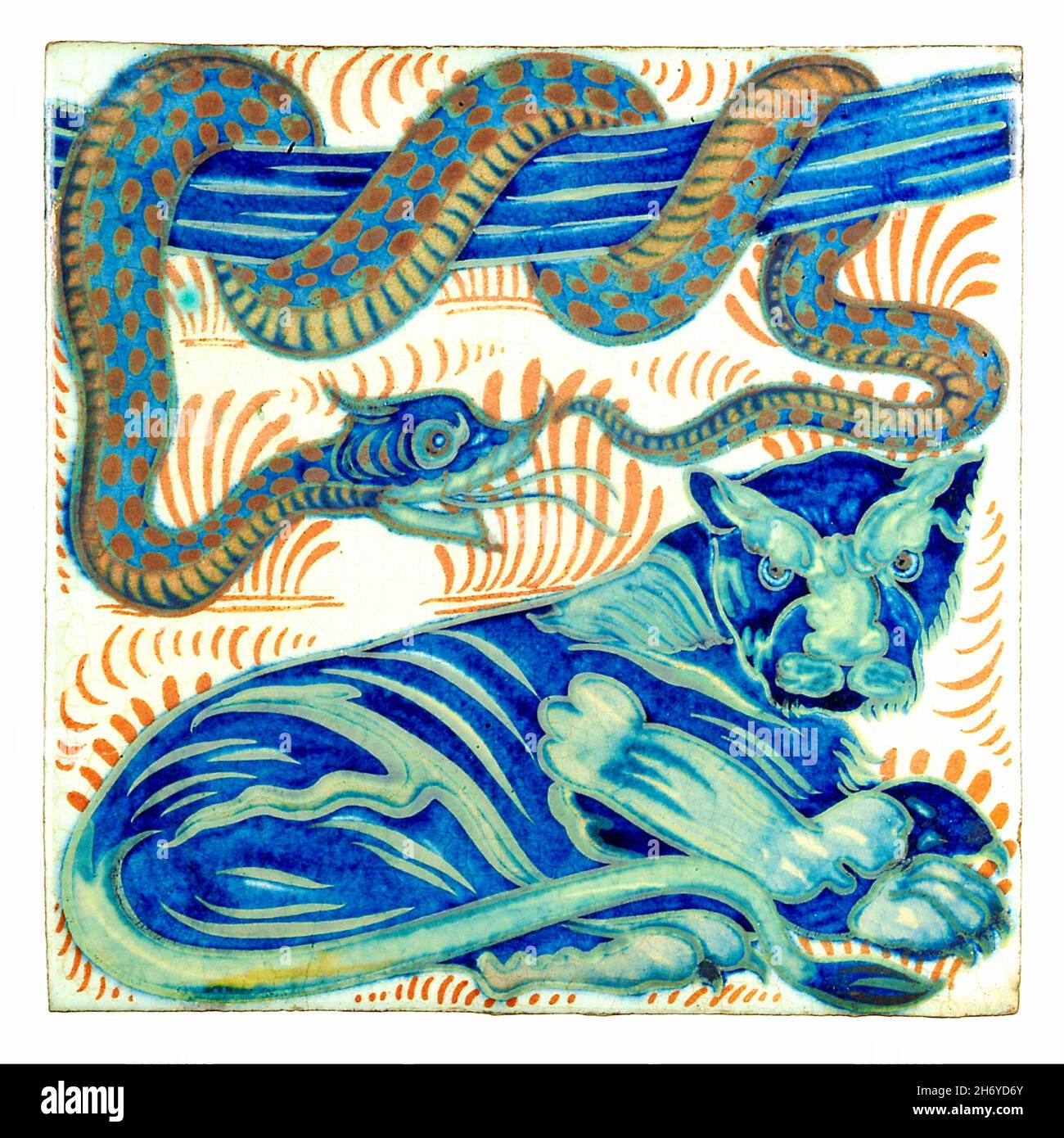 William de Morgan tile with serpent and cat Stock Photo