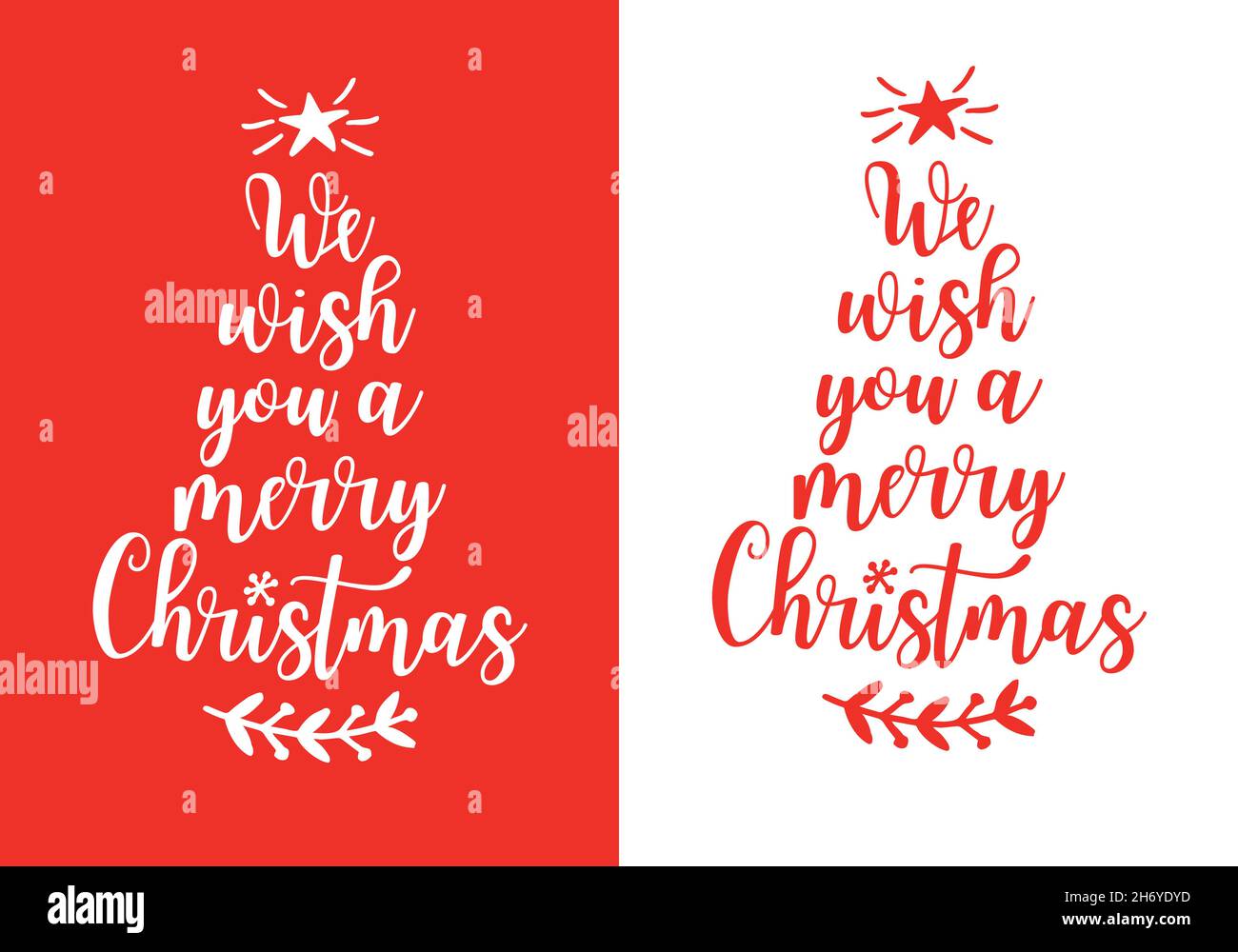 Handwritten Christmas card with tree, red and white background, vector graphic design elements Stock Vector