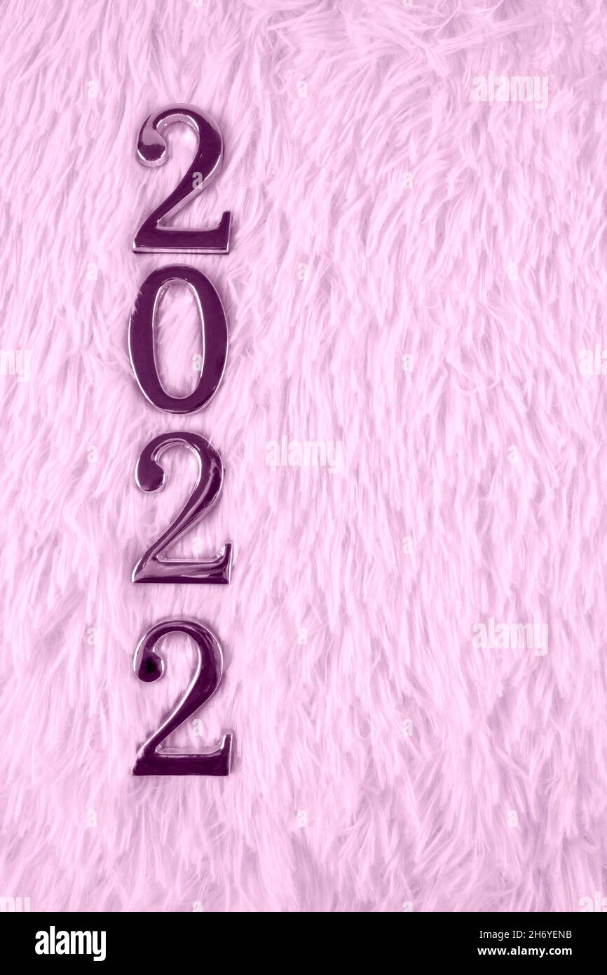 Number 2022 on pink fluffy background. New Year celebration concept. Copy  space. Flat lay. Vertical banner Stock Photo - Alamy