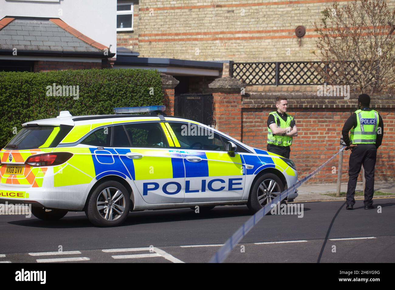 Police stand in the street of Bedford town, uk Stock Photo