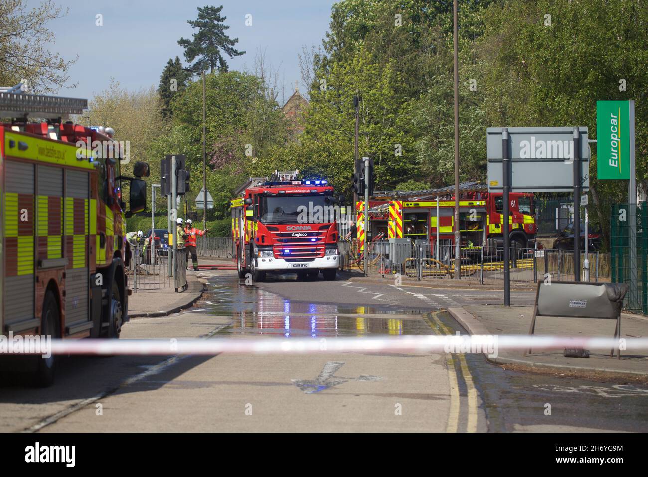 Fire engines in the street Stock Photo