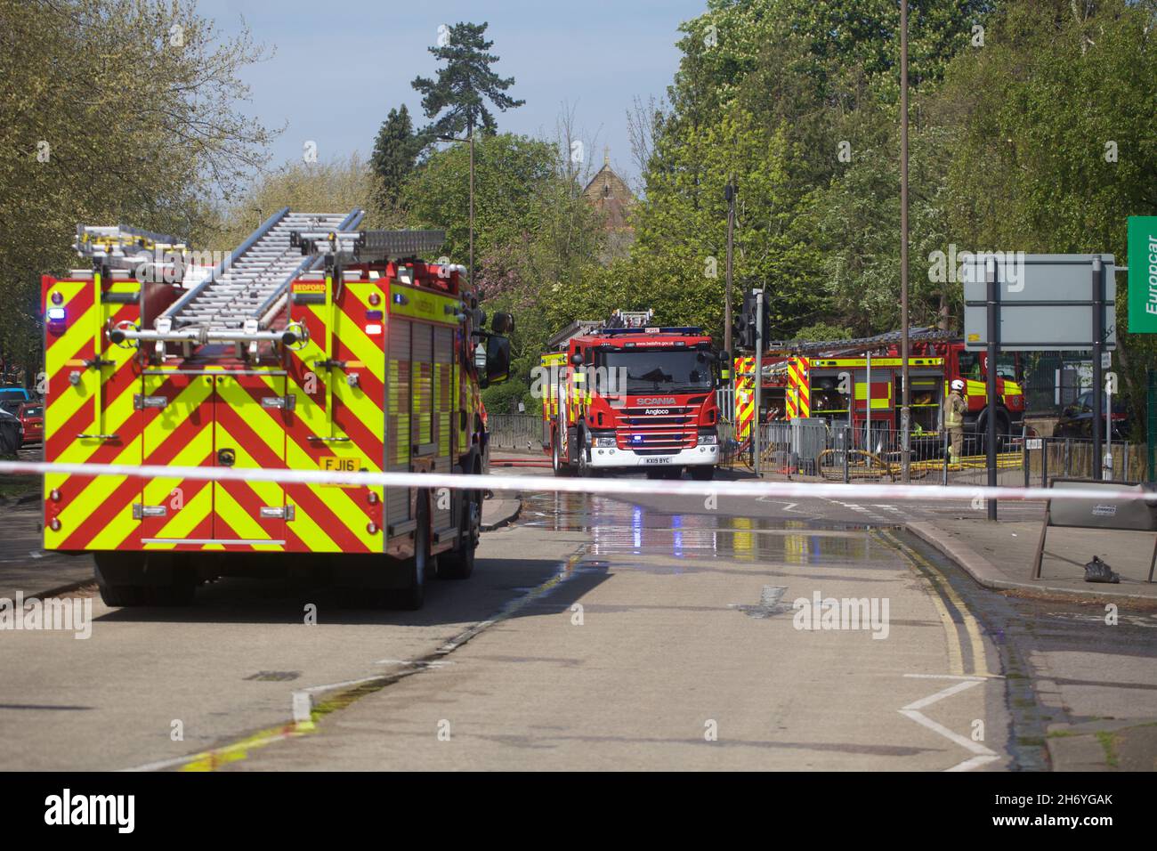 Fire engines in the street Stock Photo