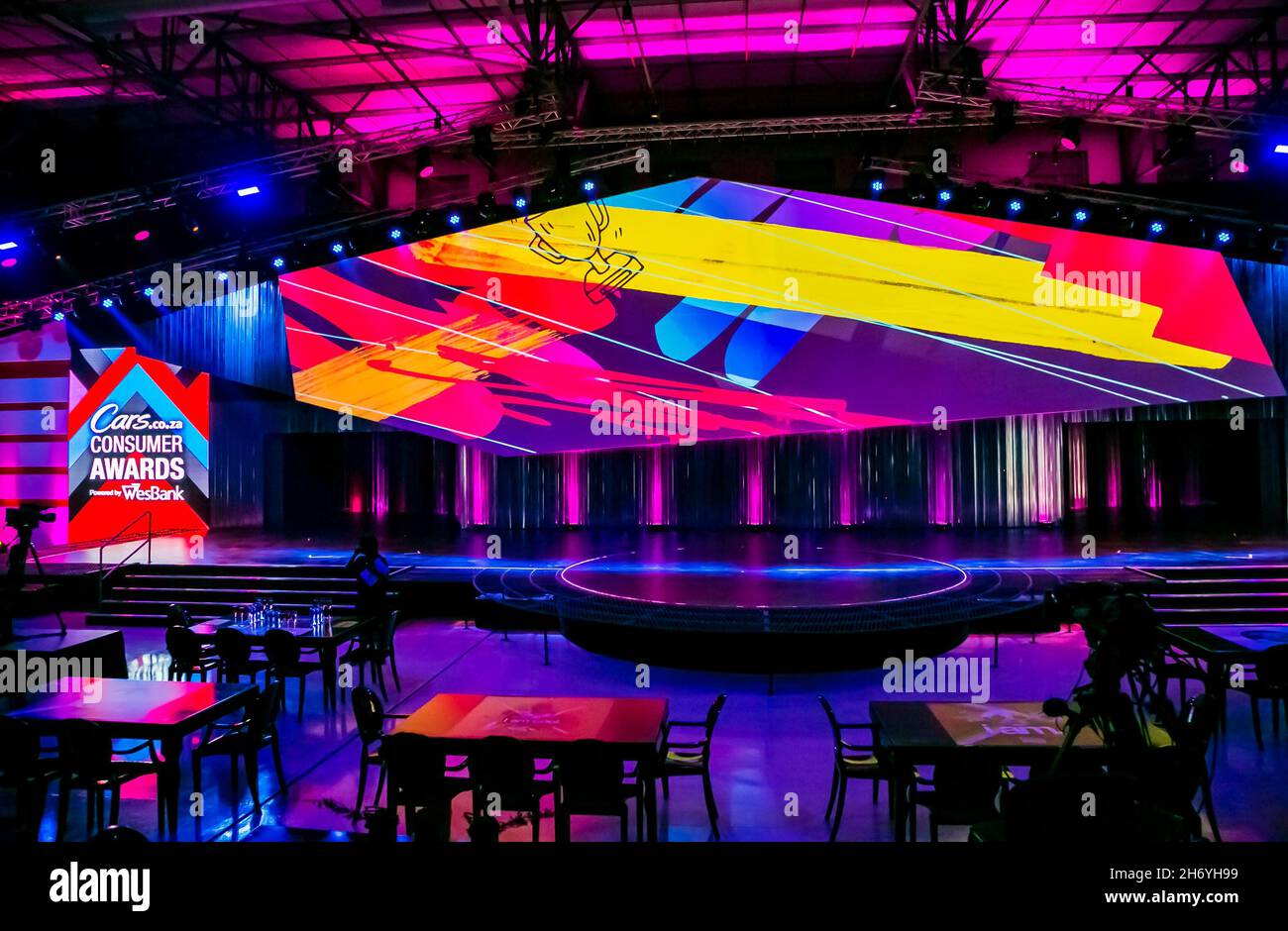 JOHANNESBURG, SOUTH AFRICA Oct 22, 2021 A view of a Stage and Lighting setup at Cars.co.za