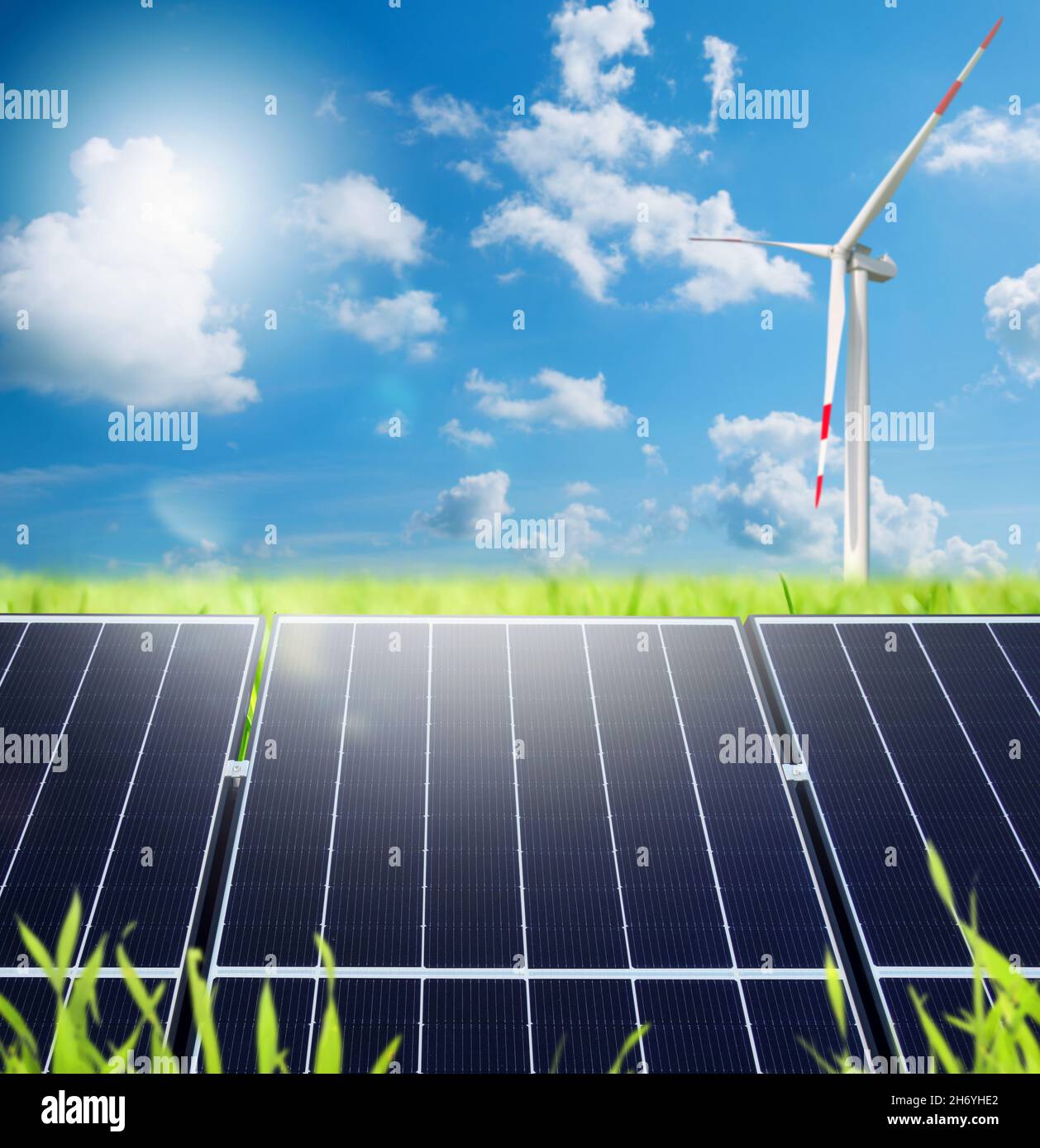 Renewable energy system with solar panel and wind turbine Stock Photo ...
