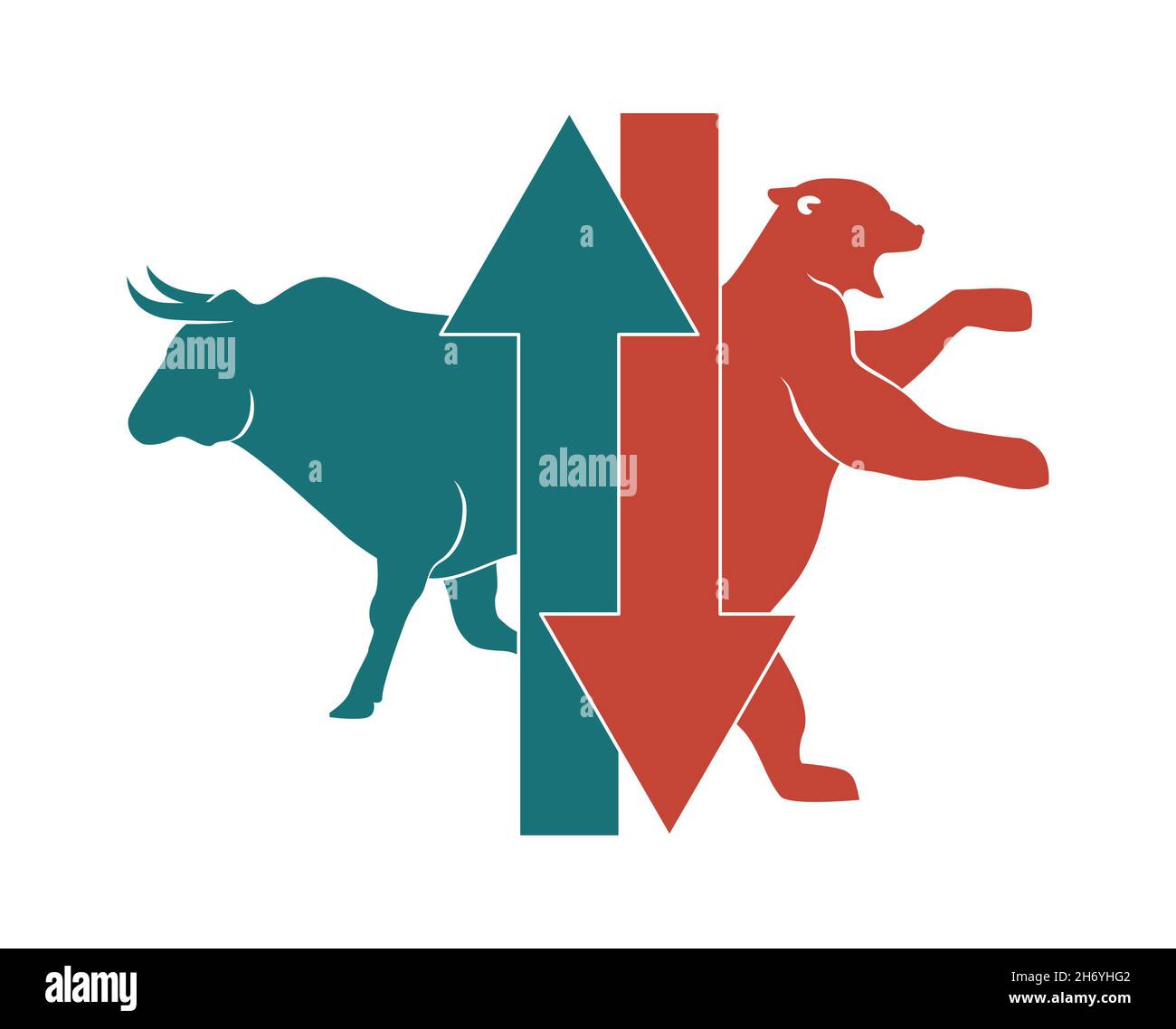 Exciting bull up versus bear down , stock market concept. Esthetic