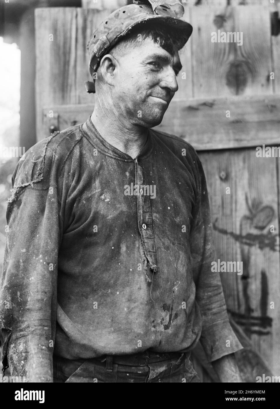 Miner, who also runs a Farm, at end of workday, Dougherty's Mine, near Falls Creek, Pennsylvania, USA, Jack Delano, U.S. Farm Security Administration, U.S. Office of War Information Photograph Collection, August 1940 Stock Photo