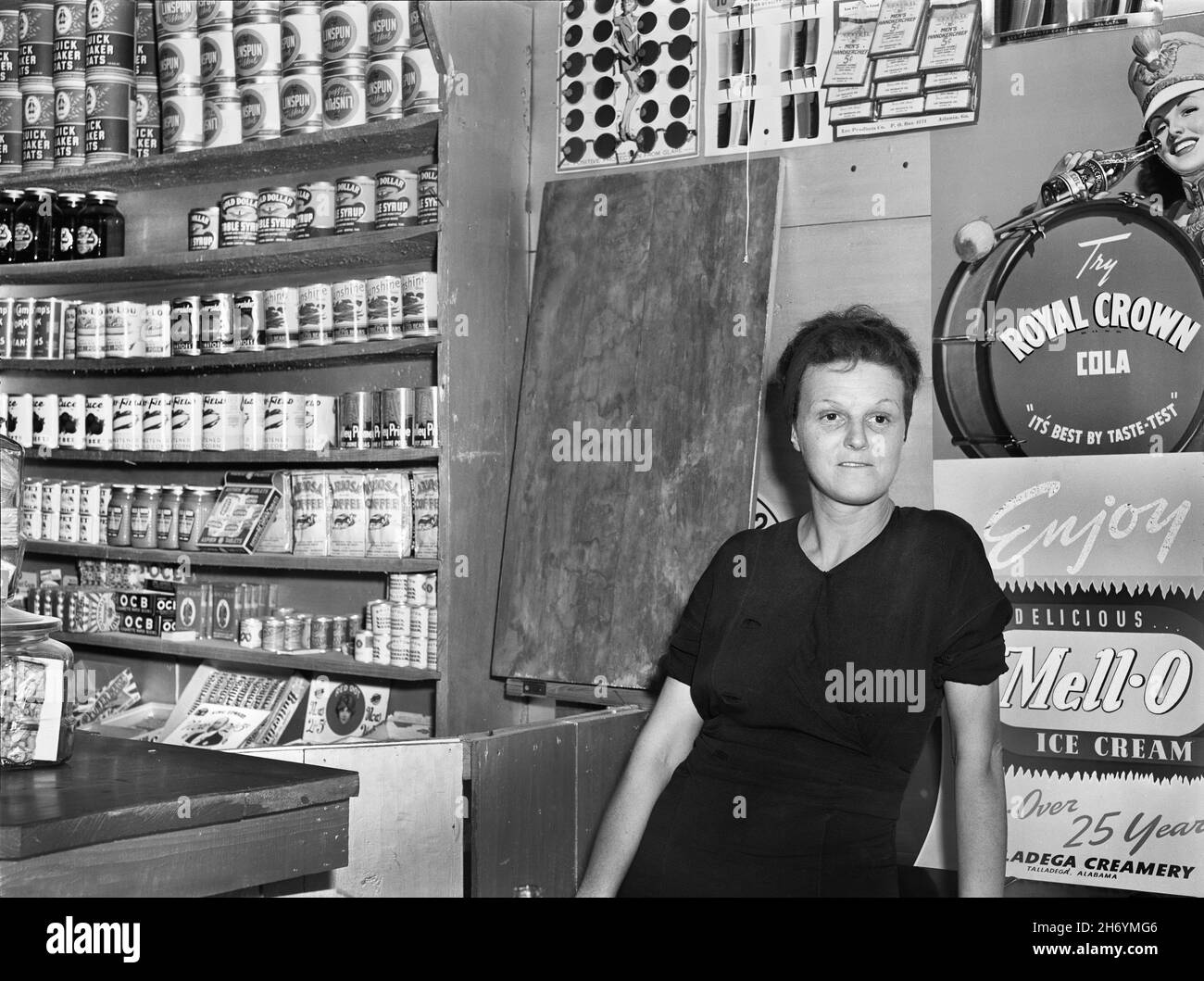 Half-length Portrait of Woman inside her General Store, near Childersburg, Alabama, USA, Jack Delano, U.S. Farm Security Administration, U.S. Office of War Information Photograph Collection, 1941 Stock Photo