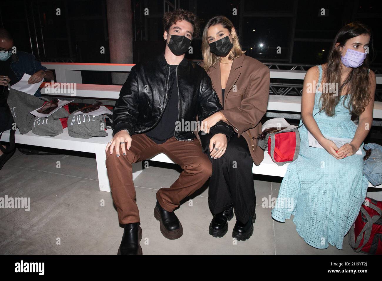 Sao Paulo, Sao Paulo, Brasil. 18th Nov, 2021. (INT) SPFW N52: Celebrities during the parede by stylist Walerio Araujo SS 22 collection. November 18, 2021, Sao Paulo, Brazil: Model Sasha Meneghel and her boyfriend Joao Figueiredo during the parede by stylist Walerio Araujo SS 22 collection. on the third day of SPFW N52 (Sao Paulo Fashion Week), held at the Brazilian Cultures Pavilion in Ibirapuera Park, in Sao Paulo, on Thursday (18). The event, which runs until November 21, takes place in a hybrid format, with on-site fashion shows and presentations via digital platforms. (Credit Image: © Stock Photo