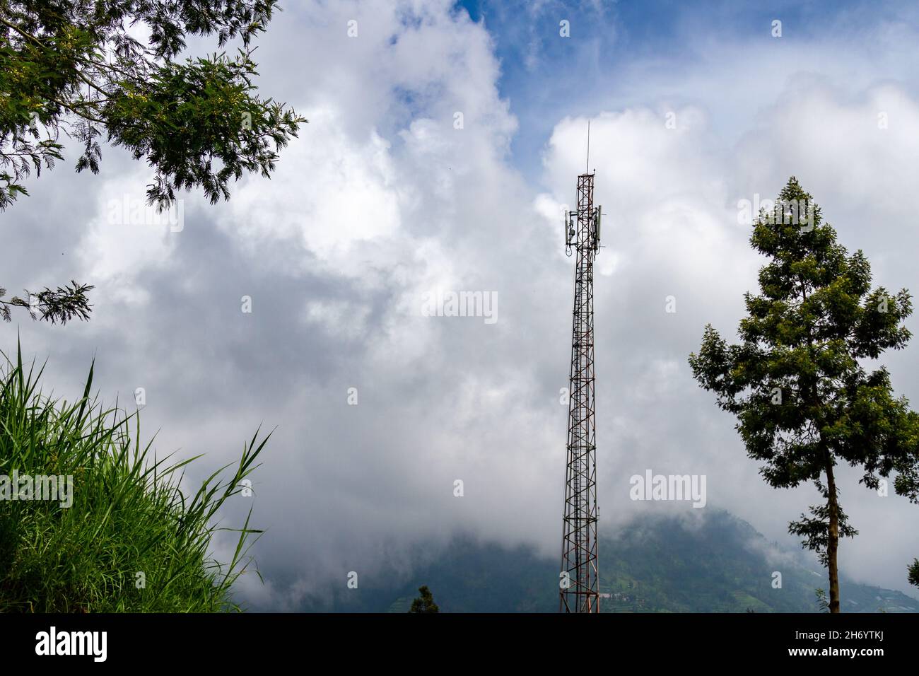 The base transceiver station has reached underdeveloped areas, to open the telecommunications network signal. Selo, Boyolali Central Java. Stock Photo