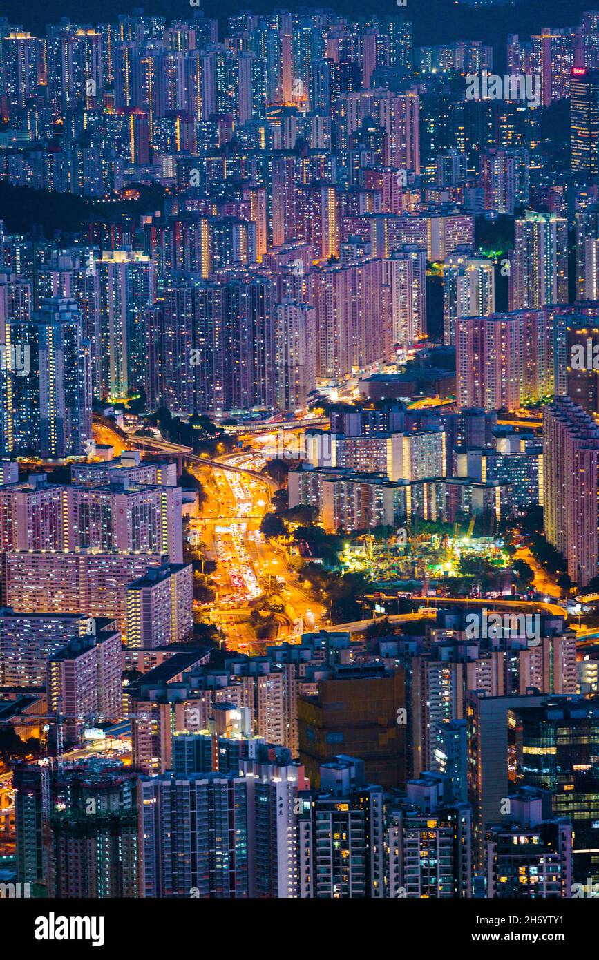 Nightscape of the residential area of downtown Kowloon, Hong Nightscape of the residential area of downtown Kowloon, Hong