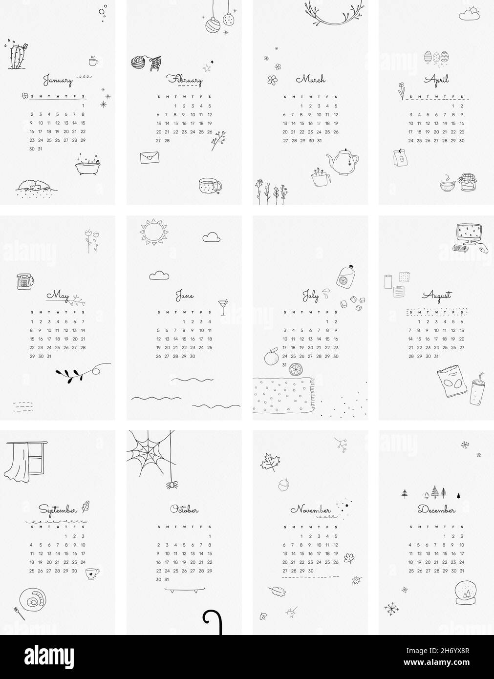 Doodle Calendar 2022 Cute 2022 Monthly Calendar Template, Doodle Illustration Iphone Wallpaper  Vector Set Stock Vector Image & Art - Alamy