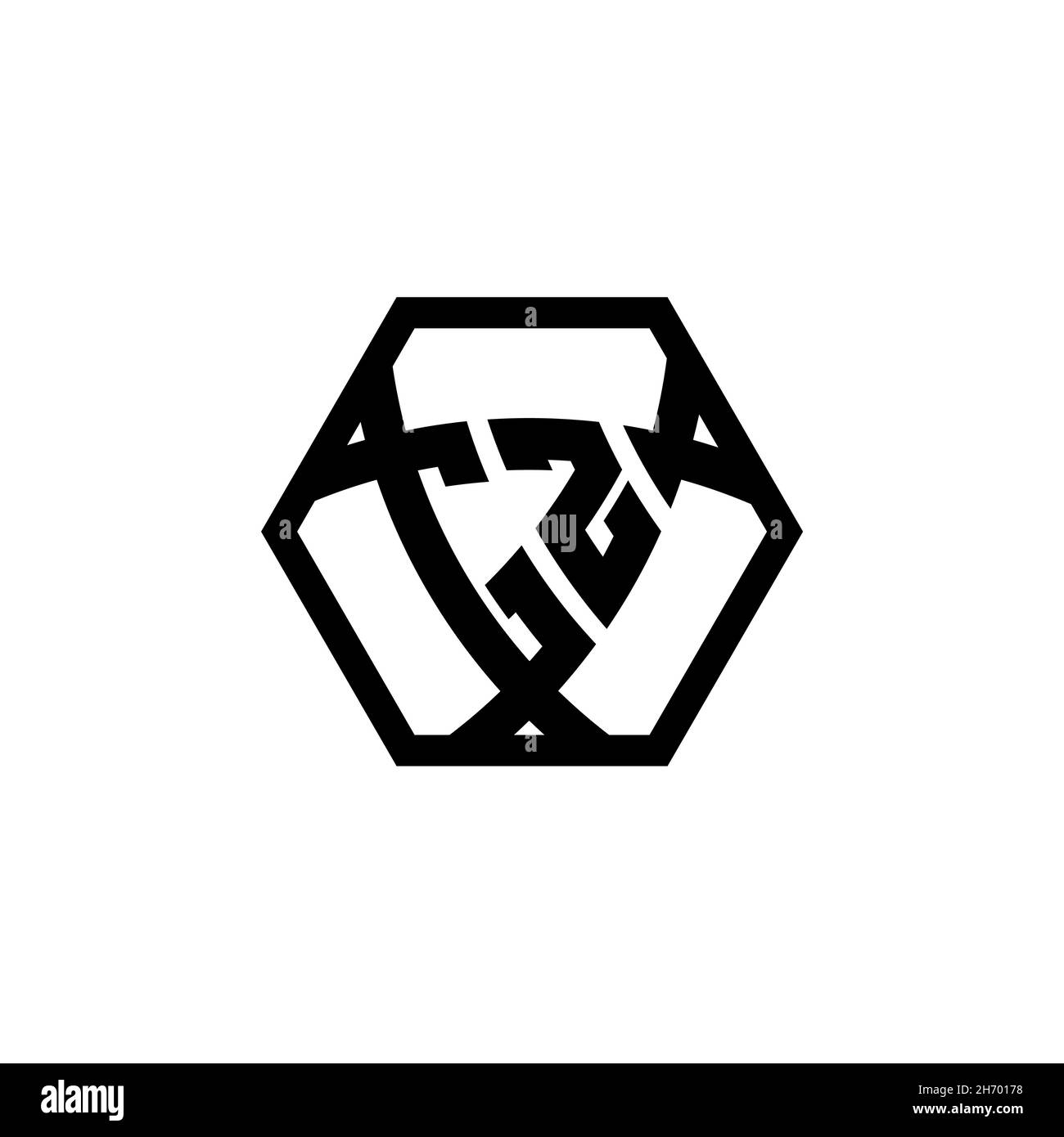 GZ Monogram logo letter with triangle shield shape hexagonal rounded. Triangle monogram logo, shield monogram logo, triangle shield letter. Stock Vector