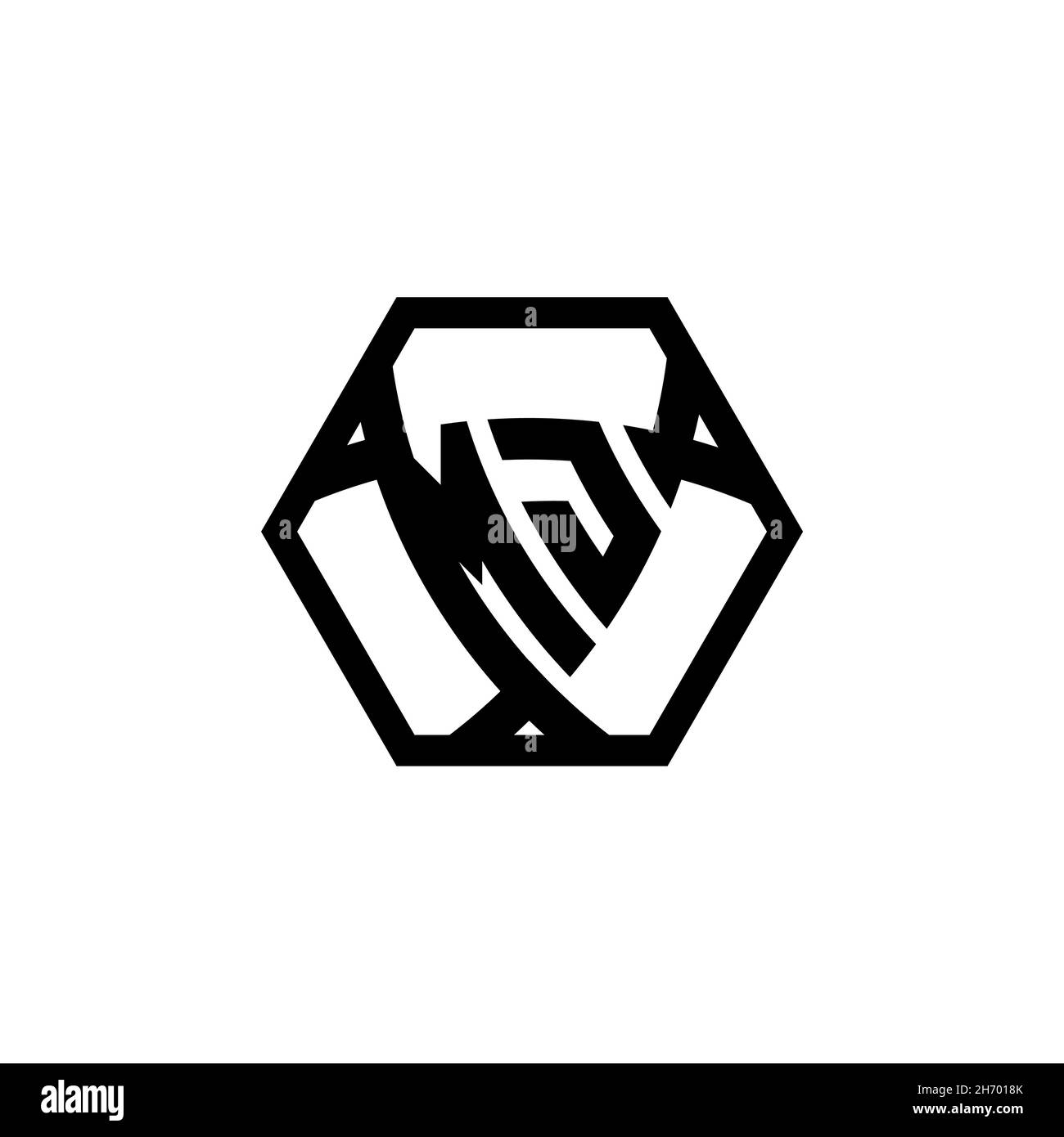 MJ Monogram logo letter with triangle shield shape hexagonal rounded. Triangle monogram logo, shield monogram logo, triangle shield letter. Stock Vector