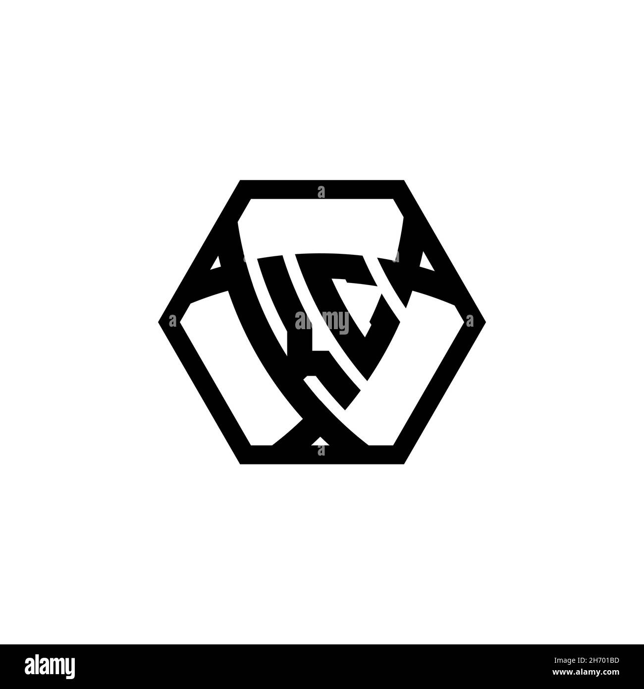 KC Monogram logo letter with triangle shield shape hexagonal rounded. Triangle monogram logo, shield monogram logo, triangle shield letter. Stock Vector
