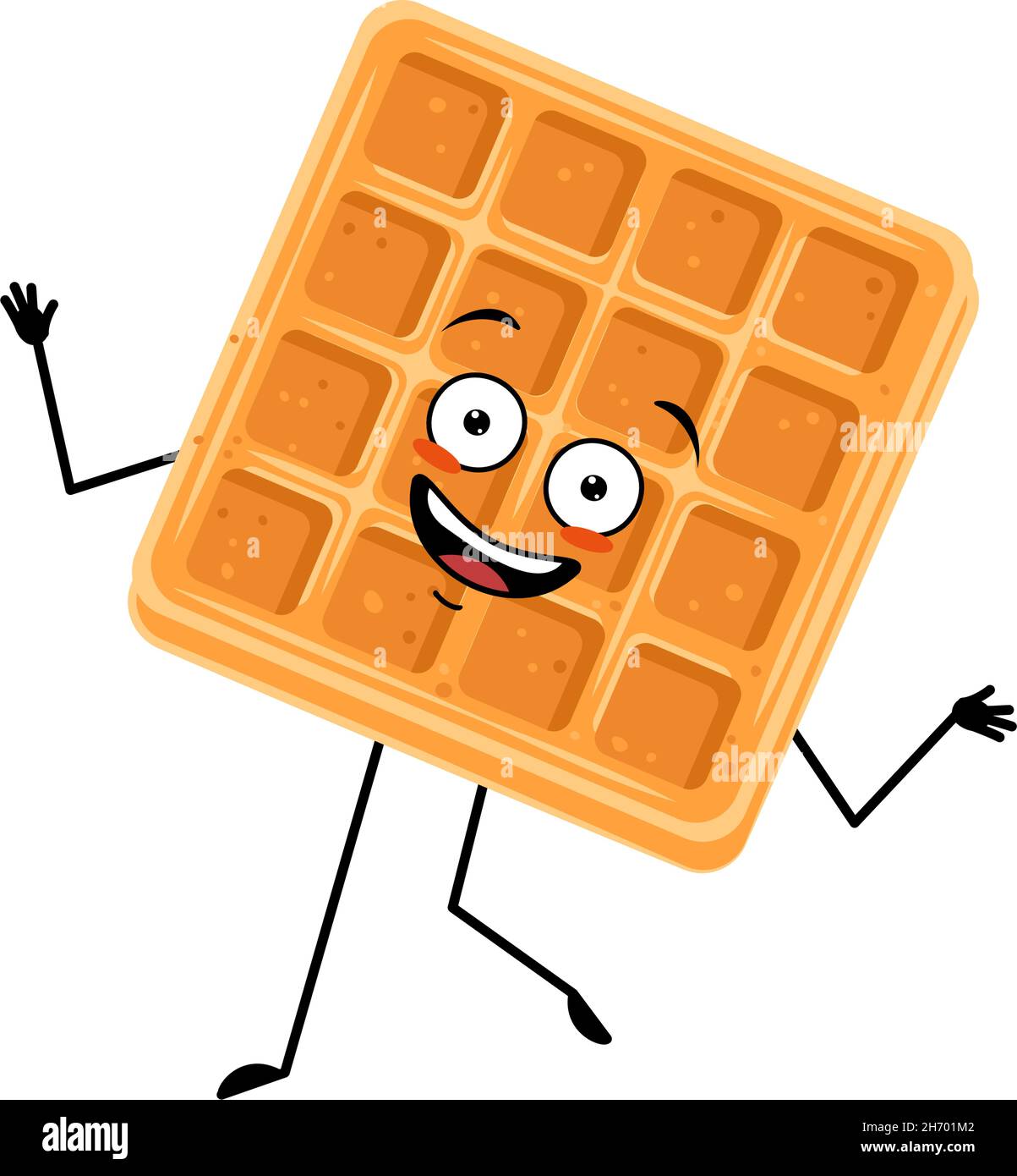 Cute character belgian waffle with happy emotions, face, smile, eyes