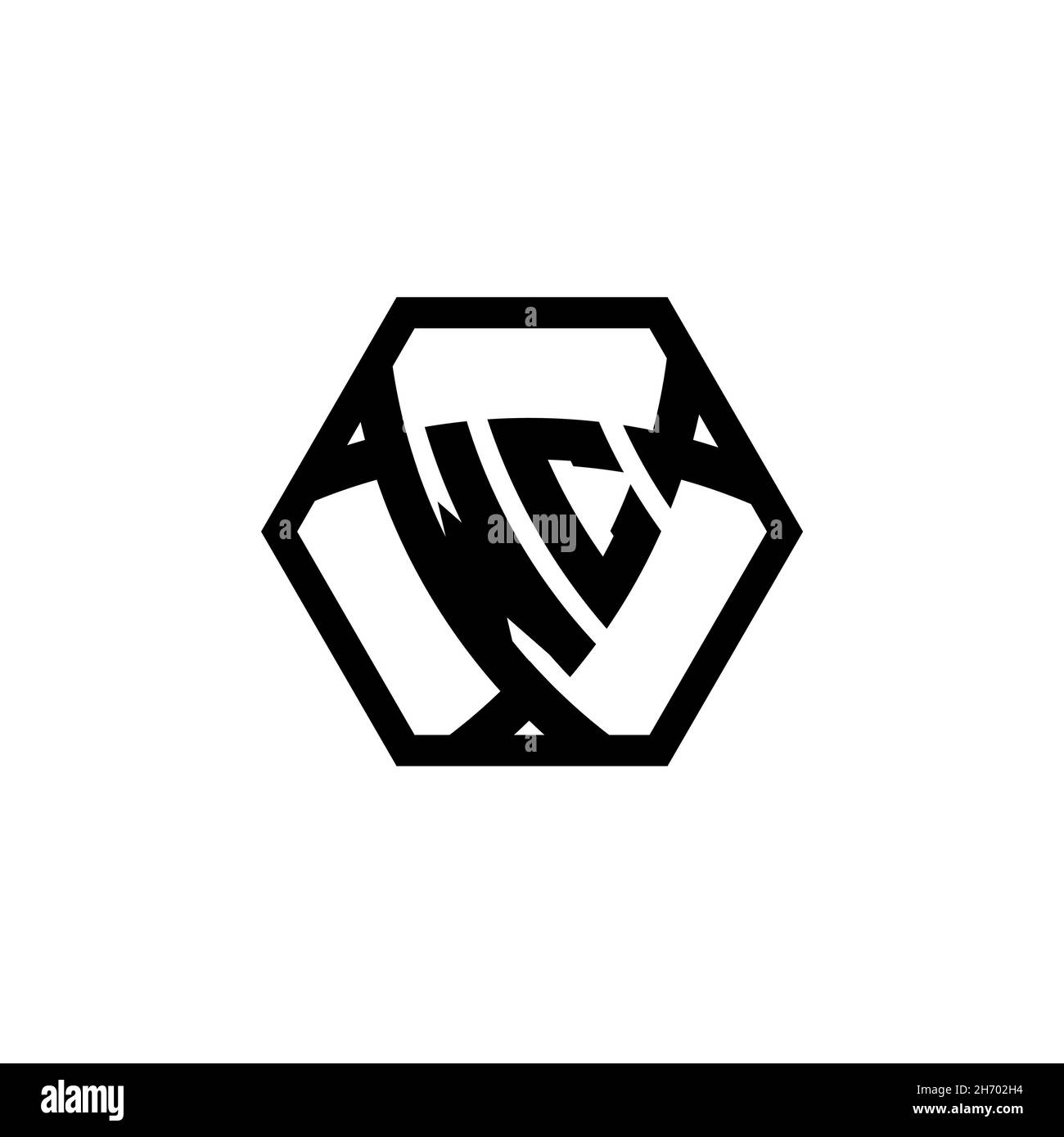 WC Monogram logo letter with triangle shield shape hexagonal rounded. Triangle monogram logo, shield monogram logo, triangle shield letter. Stock Vector