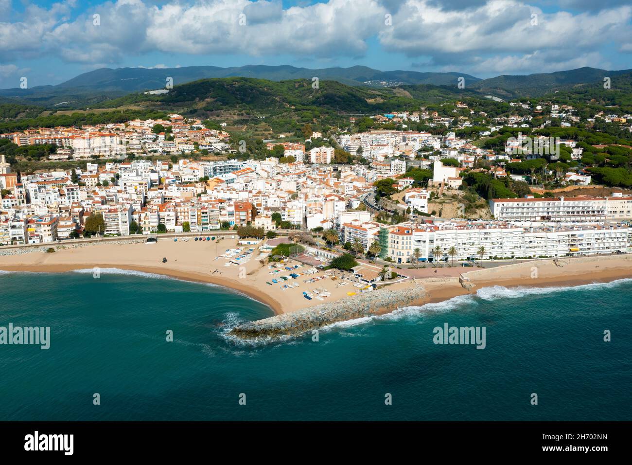 Birds eye view of Sant Pol de Mar, Spain Stock Photo - Alamy