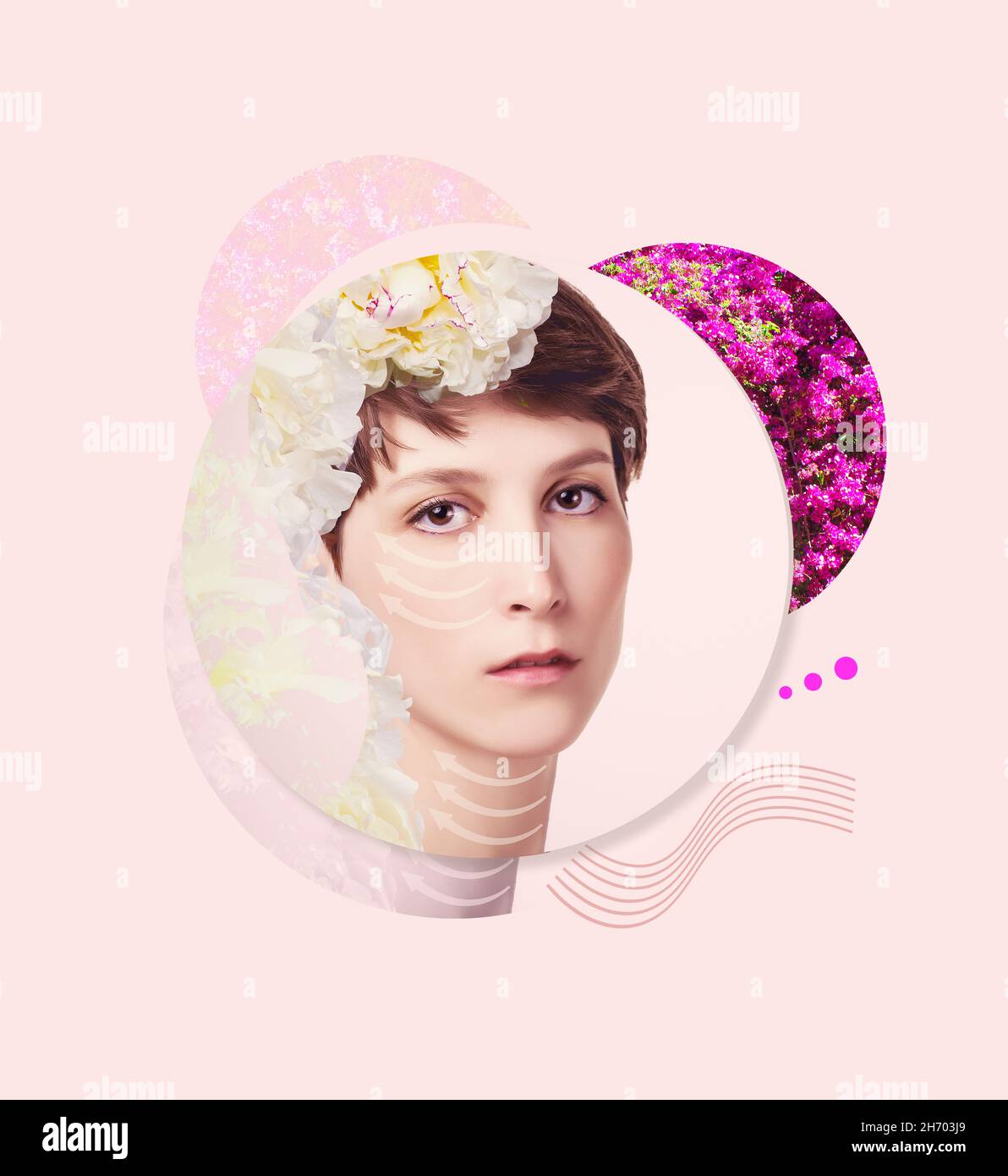 The lifting, skin, plastic surgery concept. Woman face with marks and