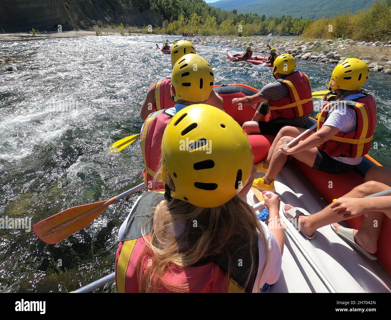 Water rafting on the rapids of river Kopryuchay River in Koprulu Canyon, Turkey. Kopryuchay River and Manavgat River is most popular rafters in Turkey Stock Photo