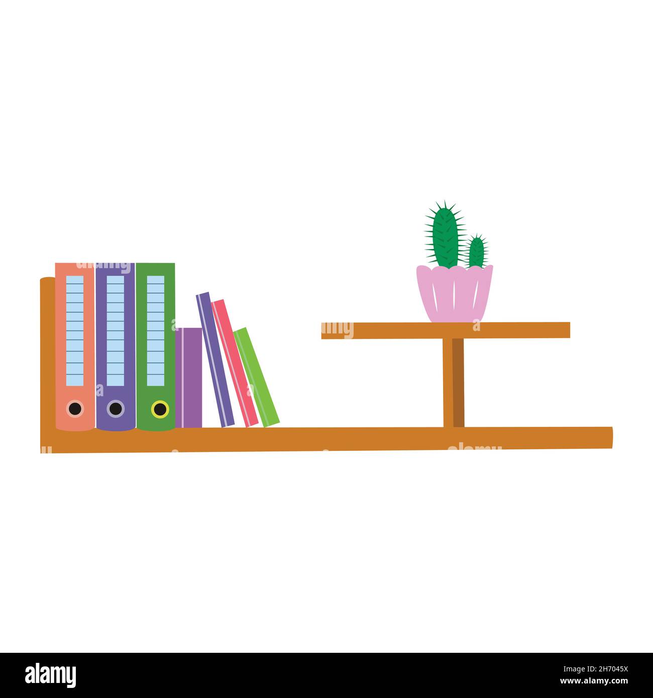 Different objects on book shelves flat vector illustration isolate on a white background Stock Vector
