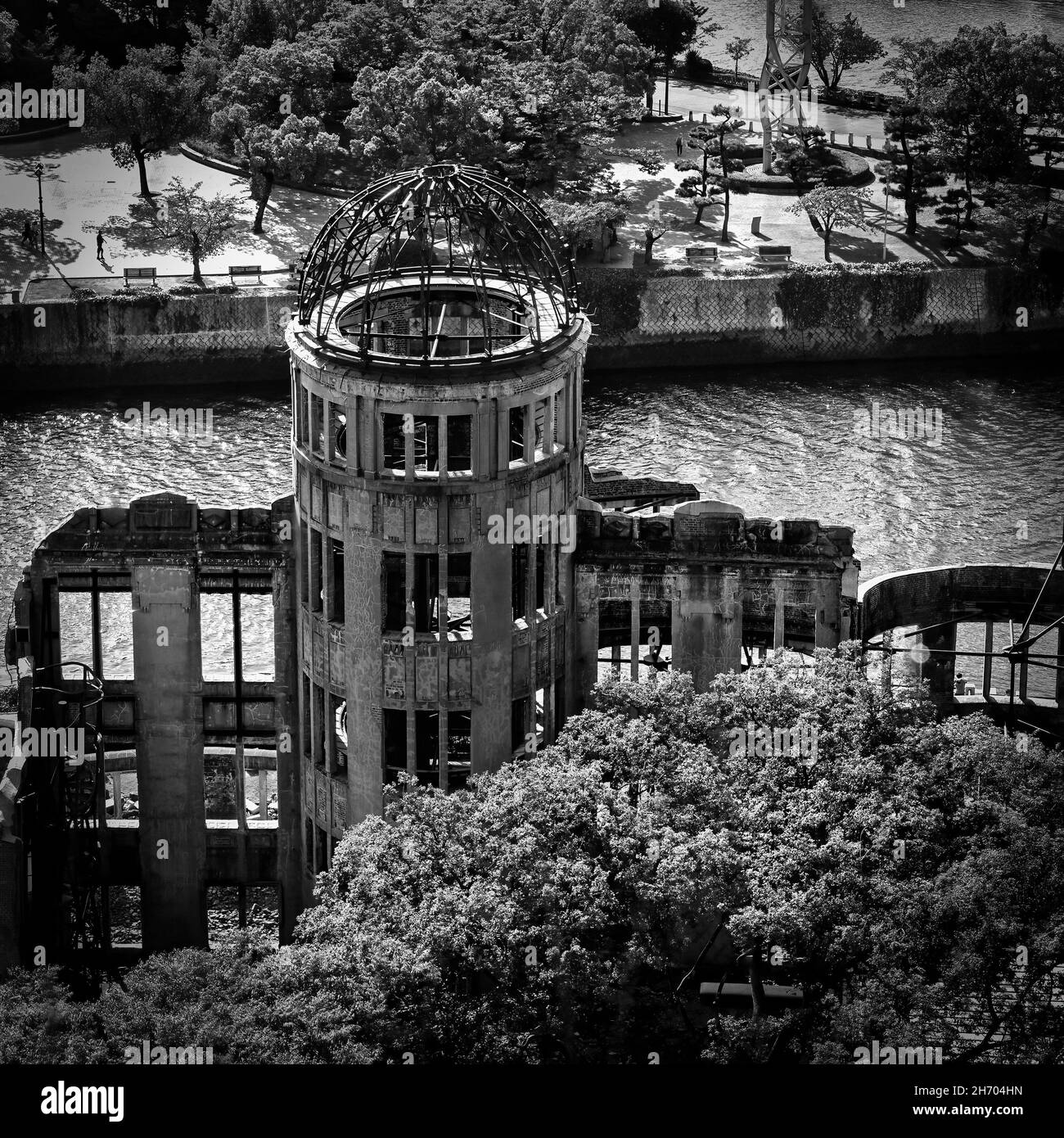 The ruins of the Genbaku Dome, or Atomic Bomb Dome, near the ground zero hypocenter of the atomic bomb dropped on Hiroshima, Japan. Stock Photo