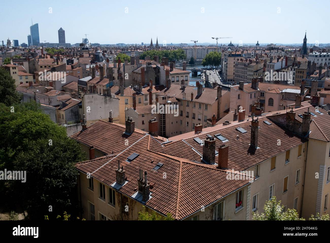 France, Lyon, August 2020. Illustration of the city of Lyon. La Croix-Rousse district.  Photograph by Martin Bertrand. France, Lyon, Aout 2020. Illust Stock Photo