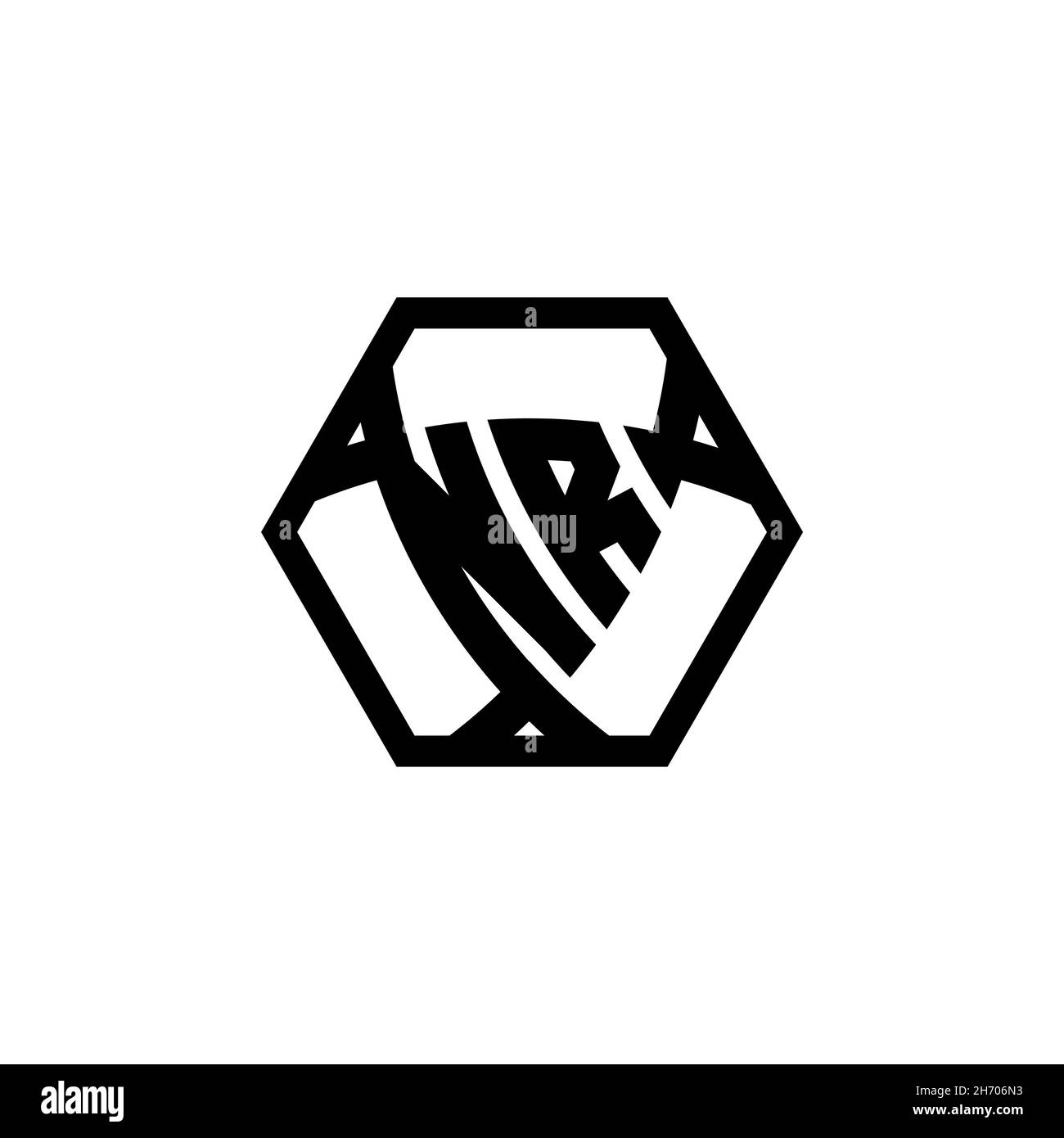 NR Monogram logo letter with triangle shield shape hexagonal rounded. Triangle monogram logo, shield monogram logo, triangle shield letter. Stock Vector