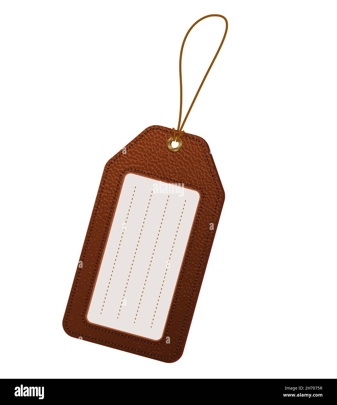 Brown leather luggage tag label with strap. Travel identification card