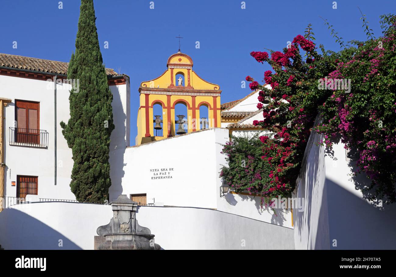 Plaza Nuestra Señora de la Paz y Esperanza in Córdoba Spain.Square next to the Christ of the Lanterns,full of flowers and steps that lead to the Bailio slope. Stock Photo